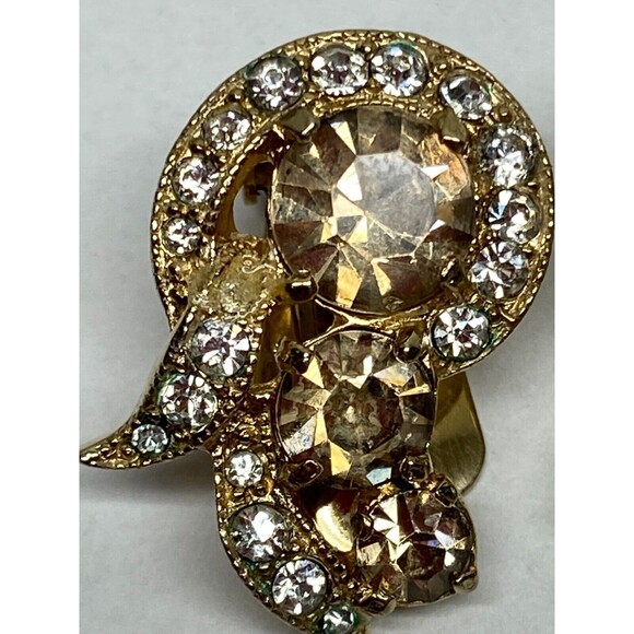 Vtg Eisenberg Ice Earrings Clip On Champagne And Clear Rhinestones - Picture 4 of 6